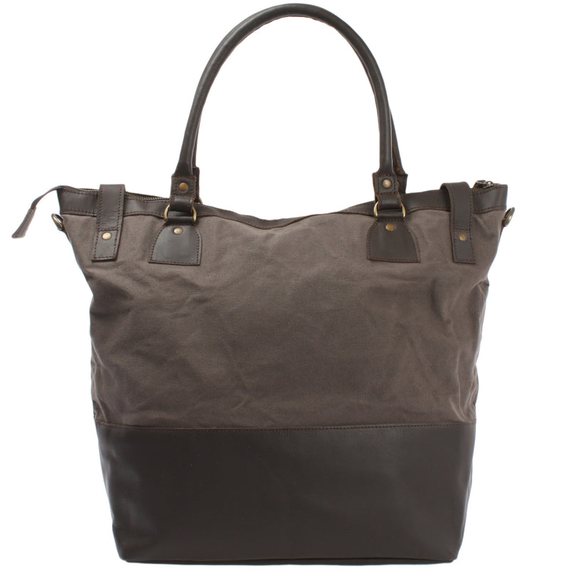 Leconi XXL Shopper Schultertasche Beuteltasche Leder Canvas grau LE2005 Exklusivangebot