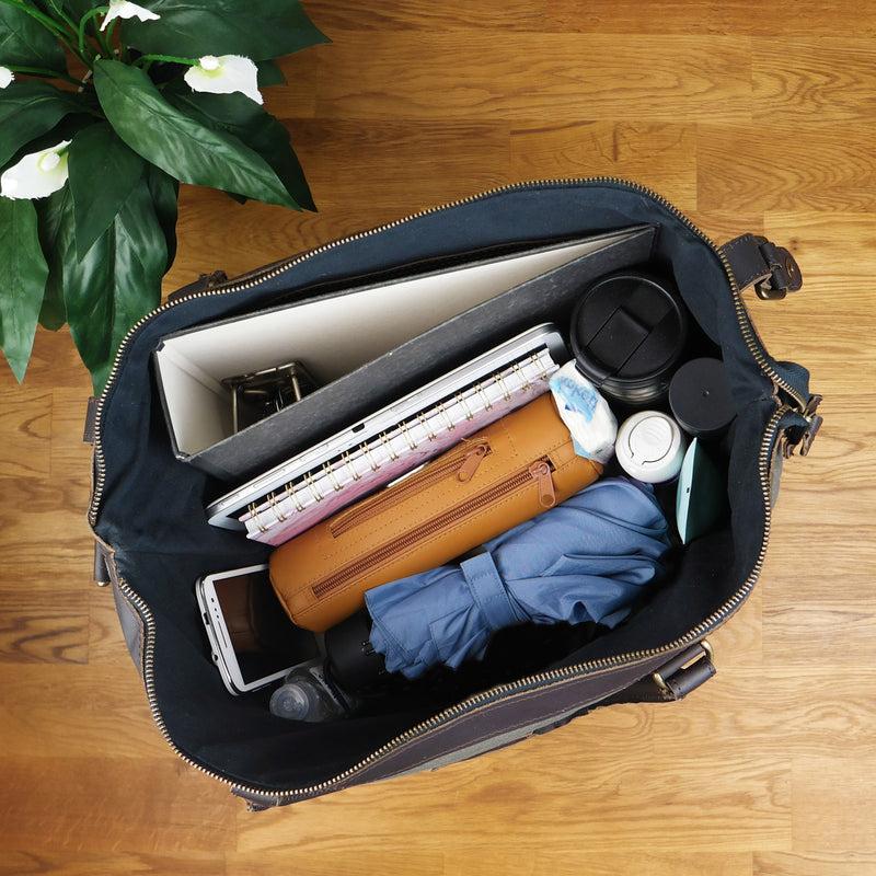 Leconi XXL Shopper Schultertasche Beuteltasche Leder Canvas grau LE2005 Exklusivangebot