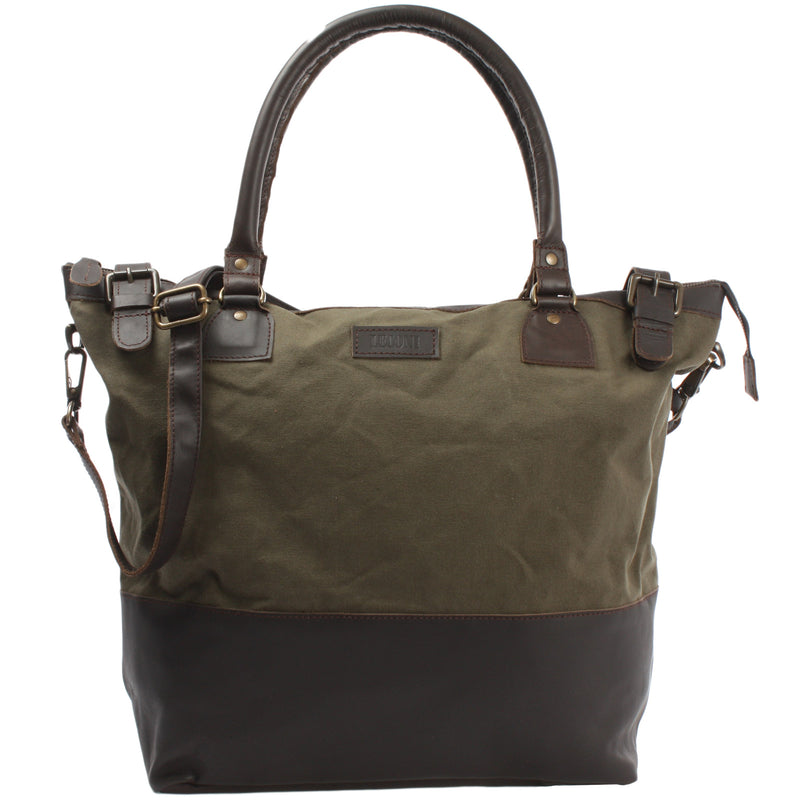 Leconi XXL Shopper Schultertasche Beuteltasche Leder Canvas grün LE2005 Preisnachlass