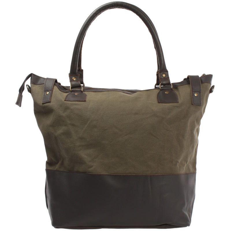Leconi XXL Shopper Schultertasche Beuteltasche Leder Canvas grün LE2005 Preisnachlass