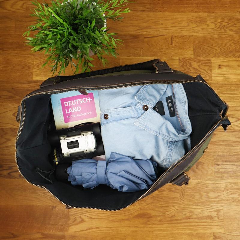 Leconi XXL Shopper Schultertasche Beuteltasche Leder Canvas grün LE2005 Preisnachlass