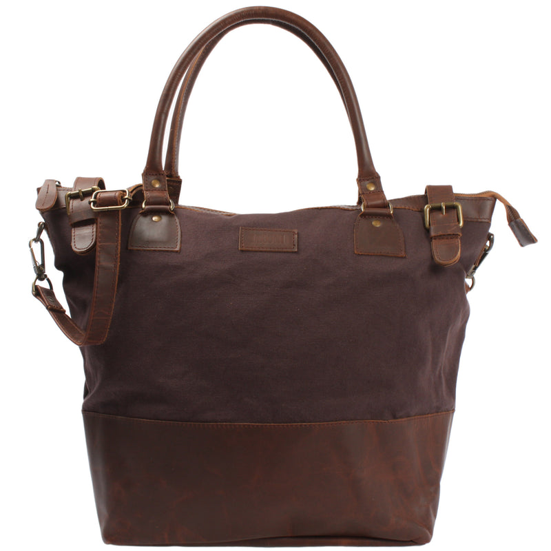 Leconi XXL Shopper Schultertasche Beuteltasche Leder Canvas mokka LE2005 Saisonschlussverkauf
