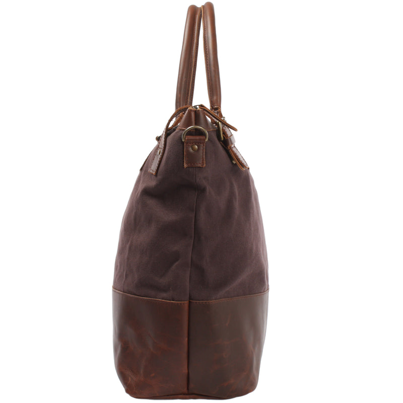 Leconi XXL Shopper Schultertasche Beuteltasche Leder Canvas mokka LE2005 Saisonschlussverkauf
