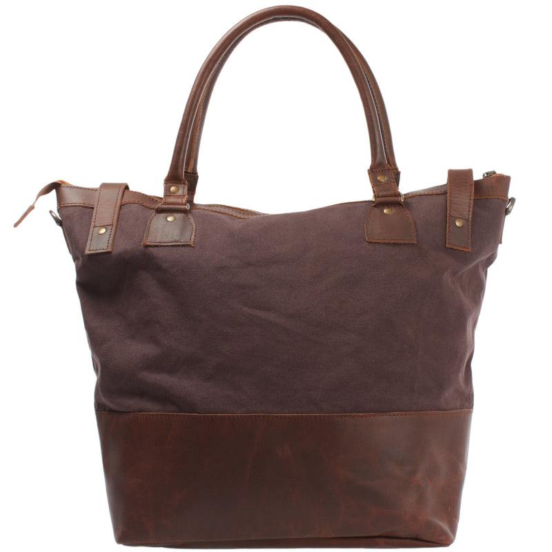 Leconi XXL Shopper Schultertasche Beuteltasche Leder Canvas mokka LE2005 Saisonschlussverkauf