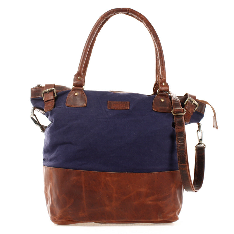 Leconi XXL Shopper Schultertasche Beuteltasche Leder Canvas navy LE2005 Black Friday