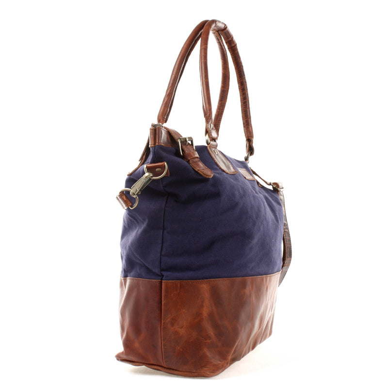 Leconi XXL Shopper Schultertasche Beuteltasche Leder Canvas navy LE2005 Black Friday