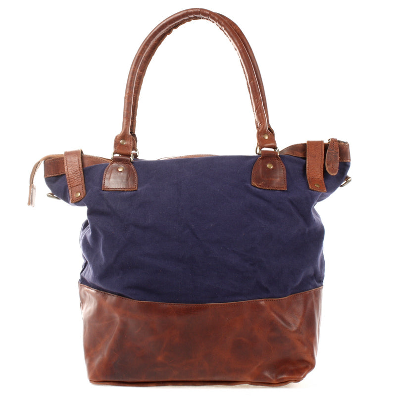 Leconi XXL Shopper Schultertasche Beuteltasche Leder Canvas navy LE2005 Black Friday