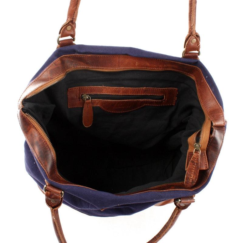 Leconi XXL Shopper Schultertasche Beuteltasche Leder Canvas navy LE2005 Black Friday