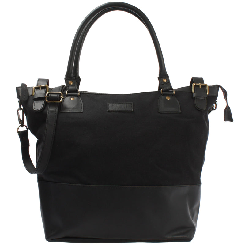 Leconi XXL Shopper Schultertasche Beuteltasche Leder Canvas schwarz LE2005 Cyber Monday