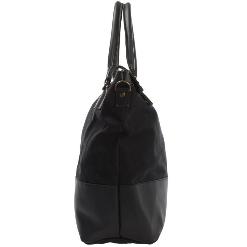 Leconi XXL Shopper Schultertasche Beuteltasche Leder Canvas schwarz LE2005 Cyber Monday