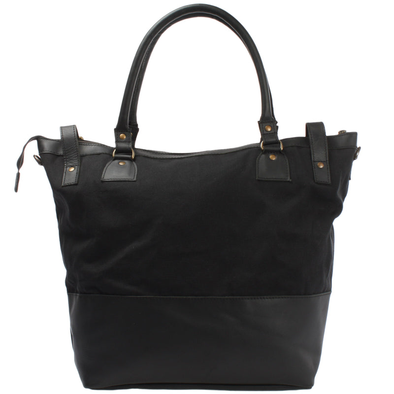 Leconi XXL Shopper Schultertasche Beuteltasche Leder Canvas schwarz LE2005 Cyber Monday