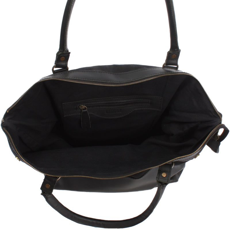 Leconi XXL Shopper Schultertasche Beuteltasche Leder Canvas schwarz LE2005 Cyber Monday