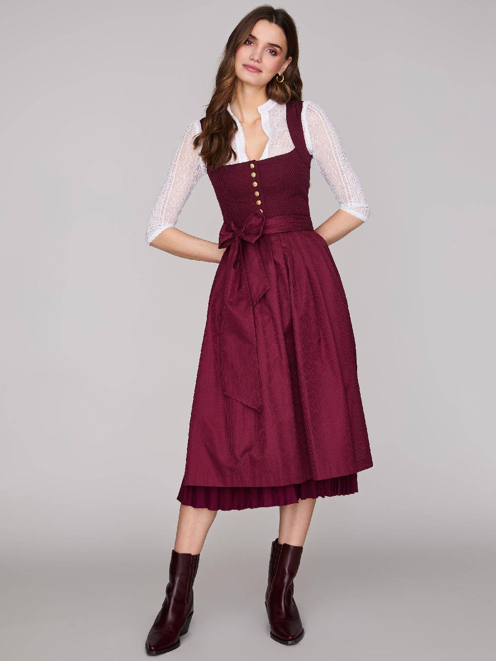 Limberry Bordeauxrotes Dirndl mit plissiertem Rock - HEDI PLISSEE BORDEAUX Sonderangebote