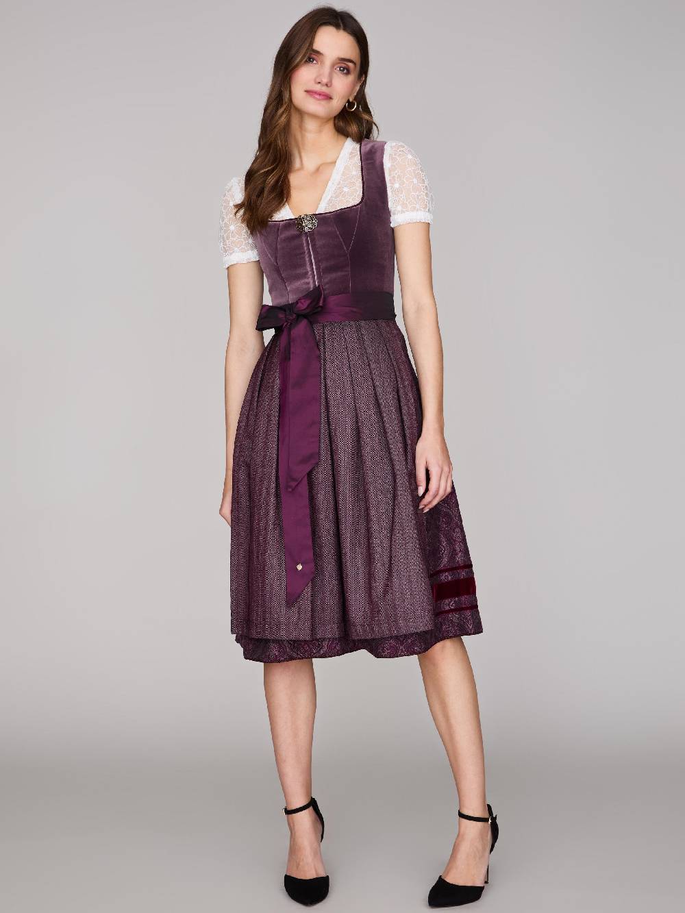 Limberry Pflaumenfarbenes Samtdirndl mit Zierschnalle - SARAH PLUME Riesige Ersparnisse