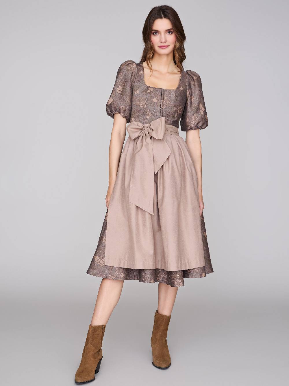 Limberry Nussbraunes Dirndl mit Puffärmeln - PAULINE MUTED MARON Super Sparpreis