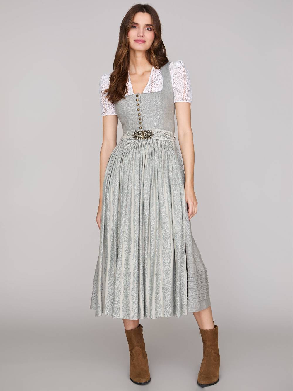 Limberry Hellgraues Dirndl aus Leinen - MONIKA CLOUD BLUE JADE Kostenlose Rückgabe