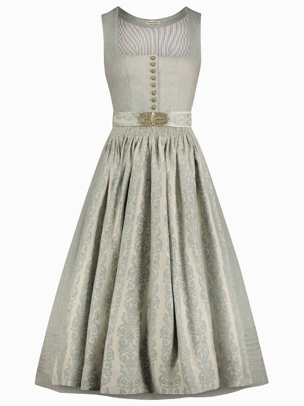 Limberry Hellgraues Dirndl aus Leinen - MONIKA CLOUD BLUE JADE Kostenlose Rückgabe