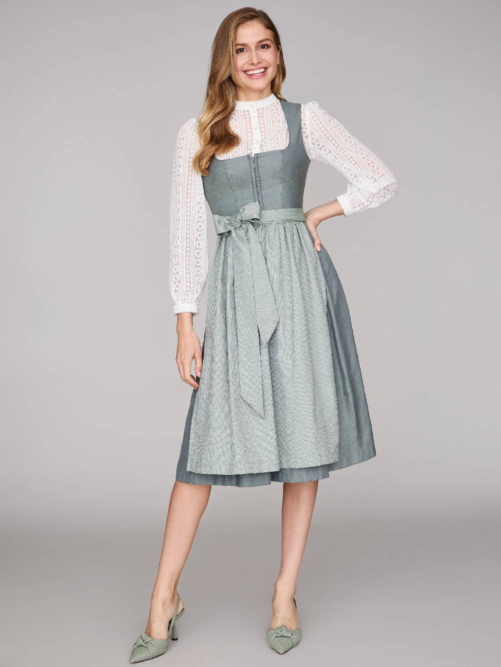 Limberry Salbeigrünes Dirndl mit floralem Muster - CECILY AGAVE GREEN Bis zu 60% Rabatt