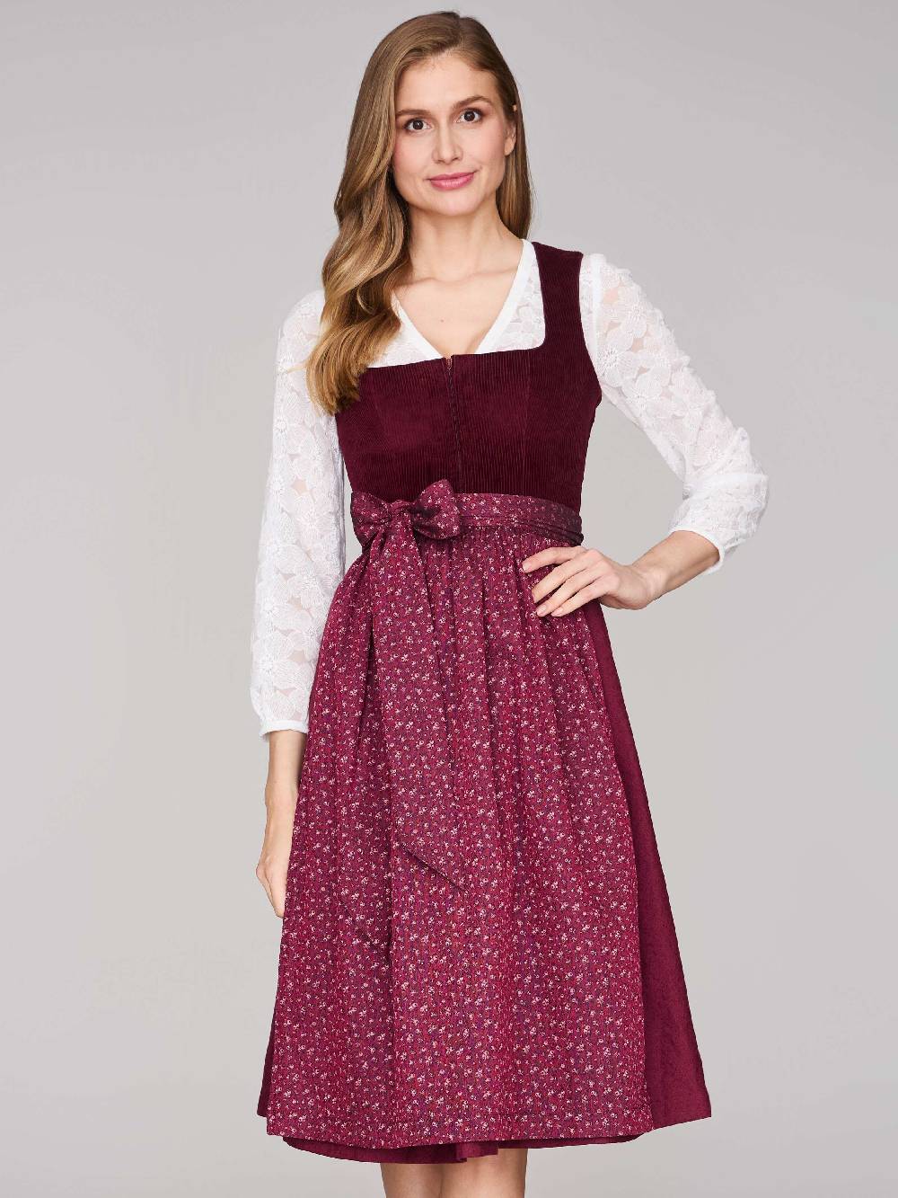 Limberry Burgunderrotes Dirndl mit Cord-Mieder - TIA VINTAGE BURGUNDY Bis zu 55% Rabatt