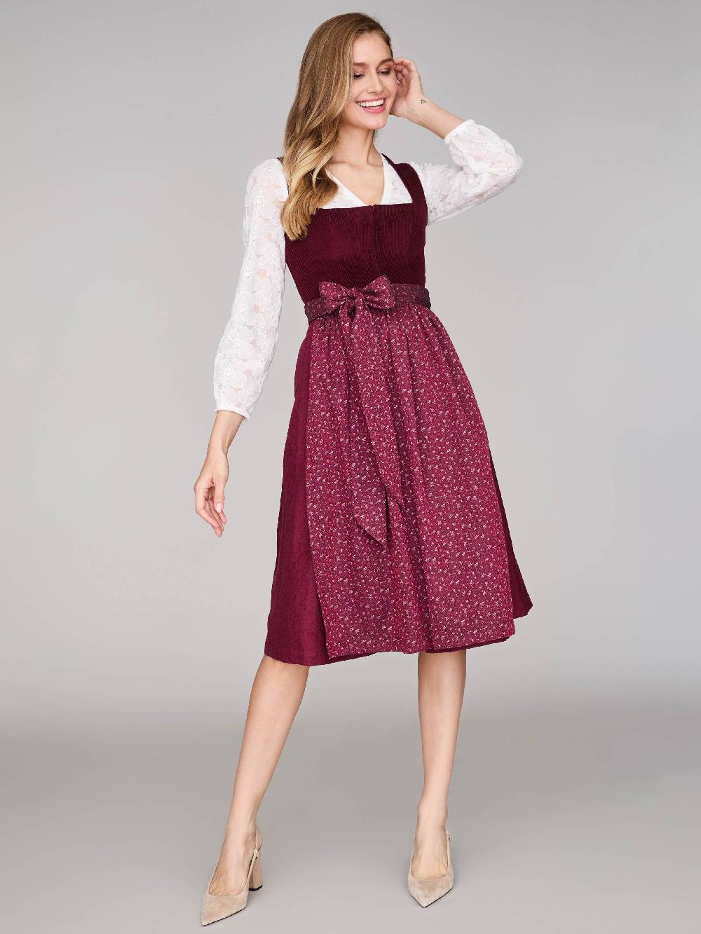 Limberry Burgunderrotes Dirndl mit Cord-Mieder - TIA VINTAGE BURGUNDY Bis zu 55% Rabatt