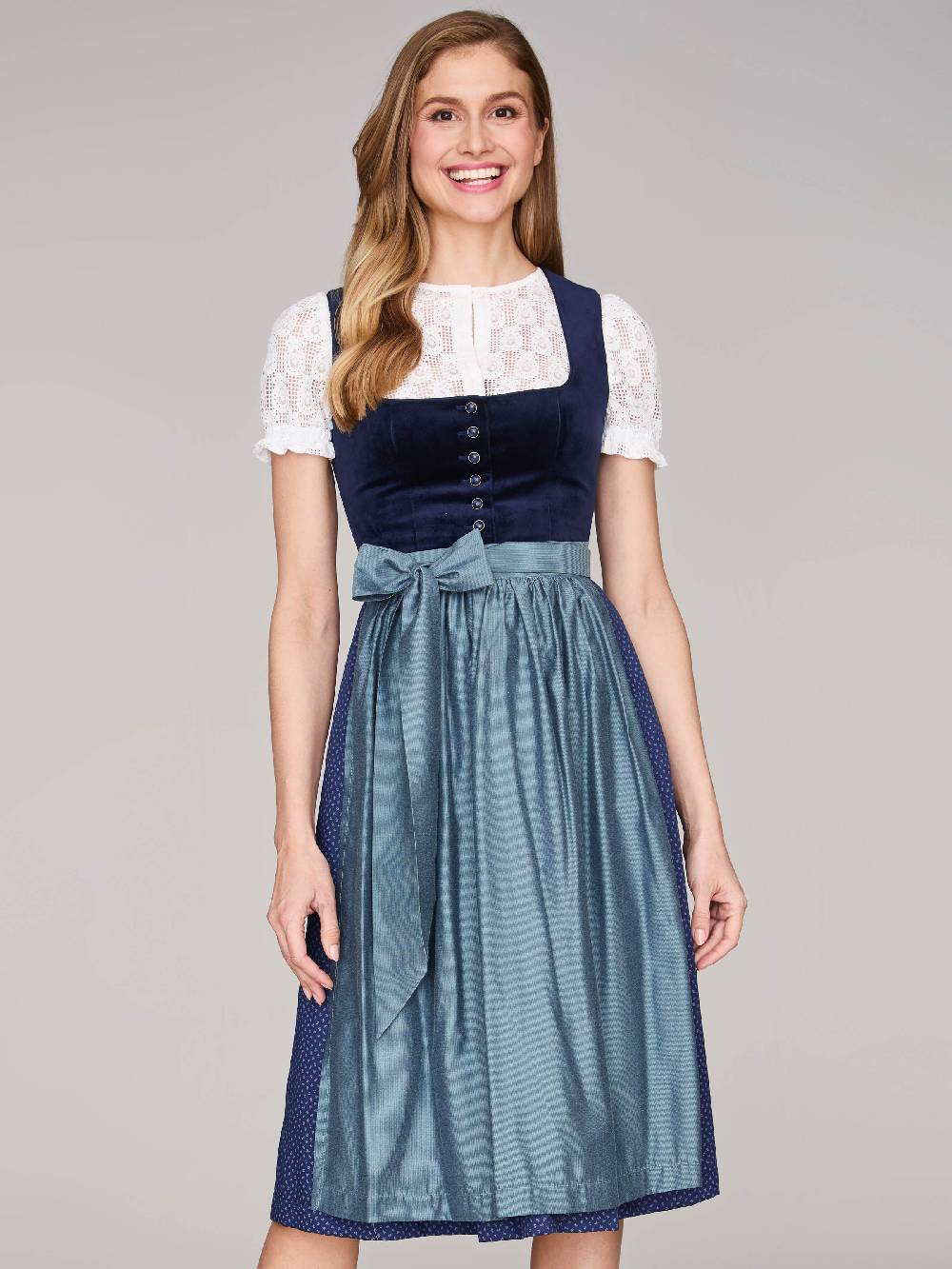 Limberry Dunkelblaues Samt-Dirndl mit Knöpfen - LUCINDA PAGEANT BLUE Nur noch ein Tag übrig