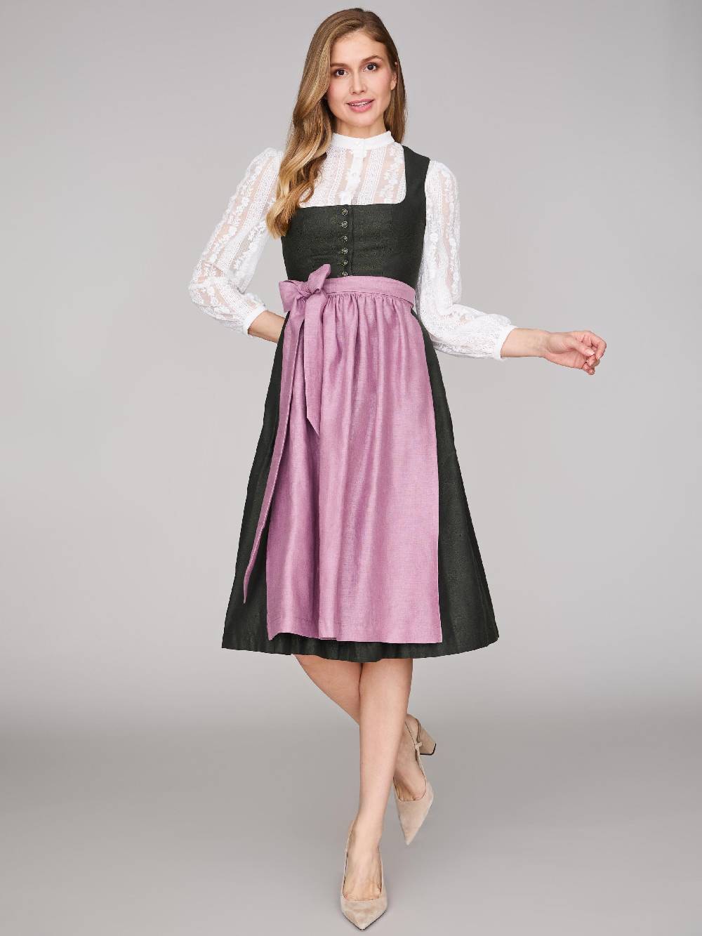 Limberry Grünes Dirndl mit Knöpfen - FELICITY PINE FLOWER Riesige Rabatte