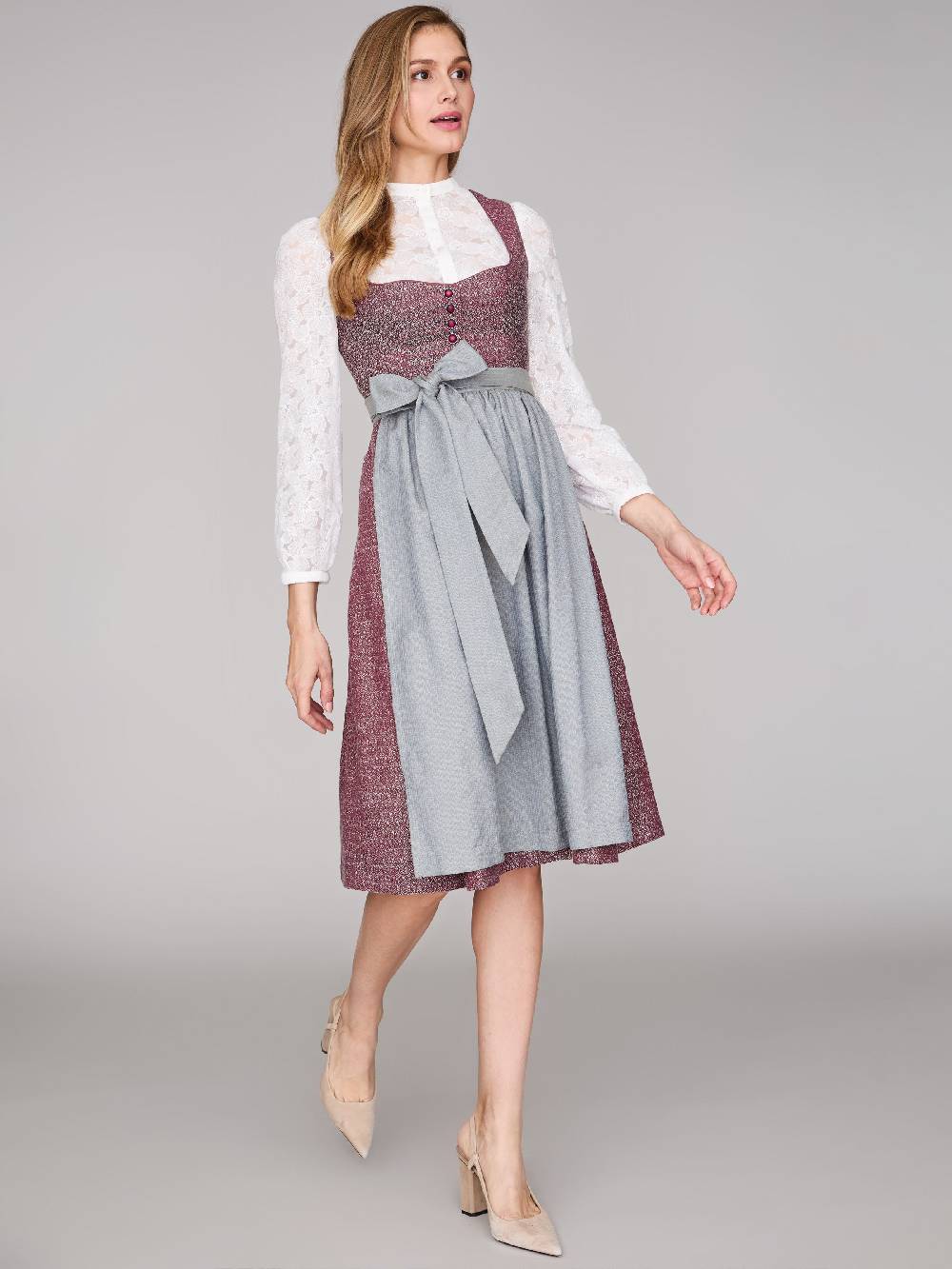 Limberry Rubinrotes Dirndl mit Knöpfen - JOSIE POMEGRANATE Fabrikladen