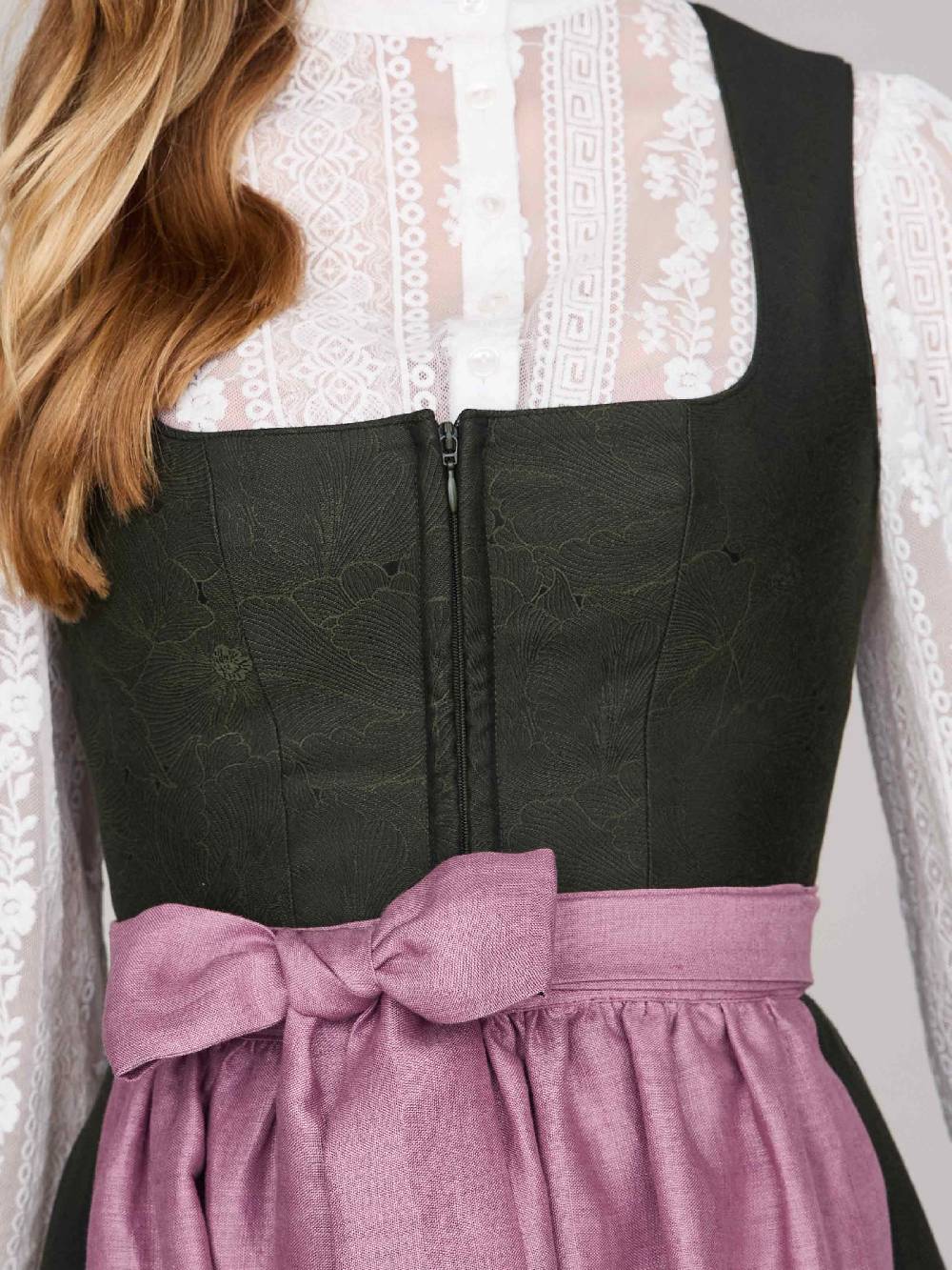 Limberry Dunkelgrünes Dirndl mit floralem Muster - CECILY PINE FLOWER Im Verkauf