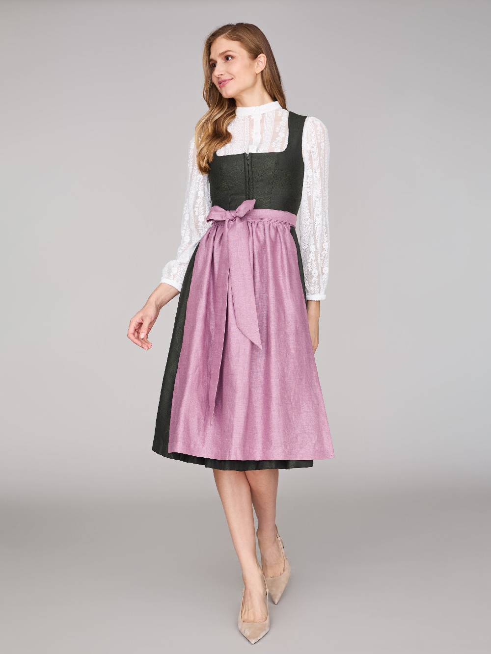 Limberry Dunkelgrünes Dirndl mit floralem Muster - CECILY PINE FLOWER Im Verkauf