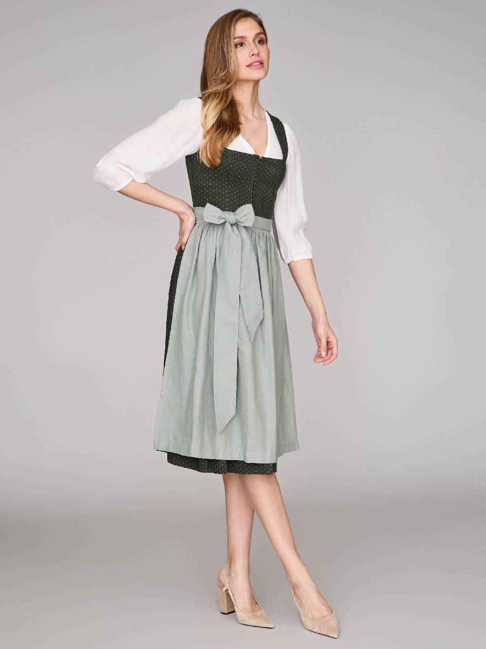 Limberry Dunkelgrünes Dirndl mit Streublumenmuster - VERA PINE FLOWER 50% Rabatt für begrenzte Zeit