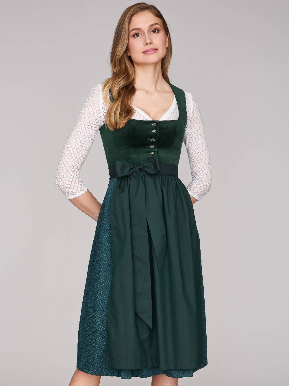 Limberry Dunkelgrünes Samt-Dirndl mit Knöpfen - LUCINDA PINE GROVE Hotsell