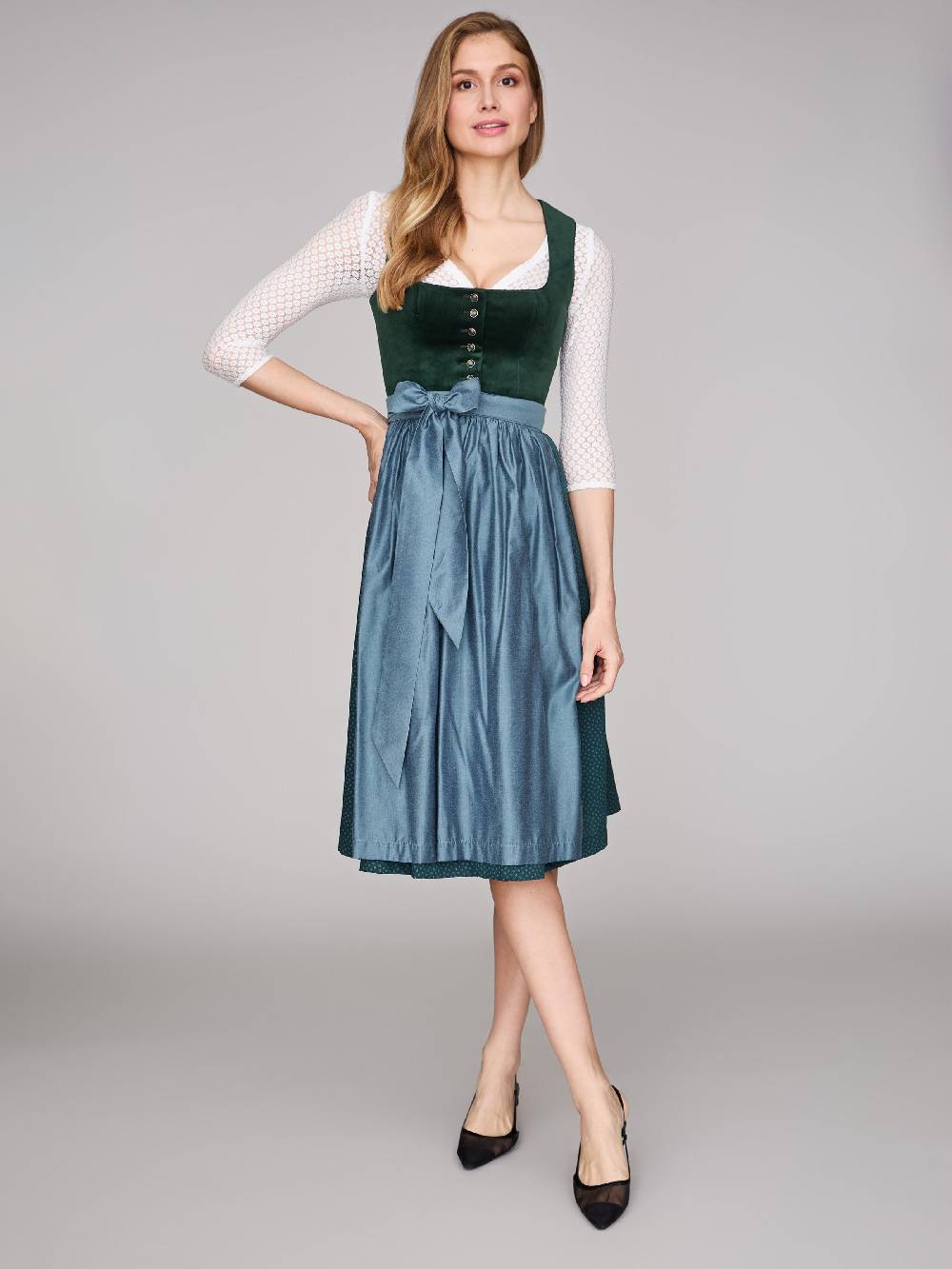 Limberry Dunkelgrünes Samt-Dirndl mit Knöpfen - LUCINDA PINE GROVE Hotsell