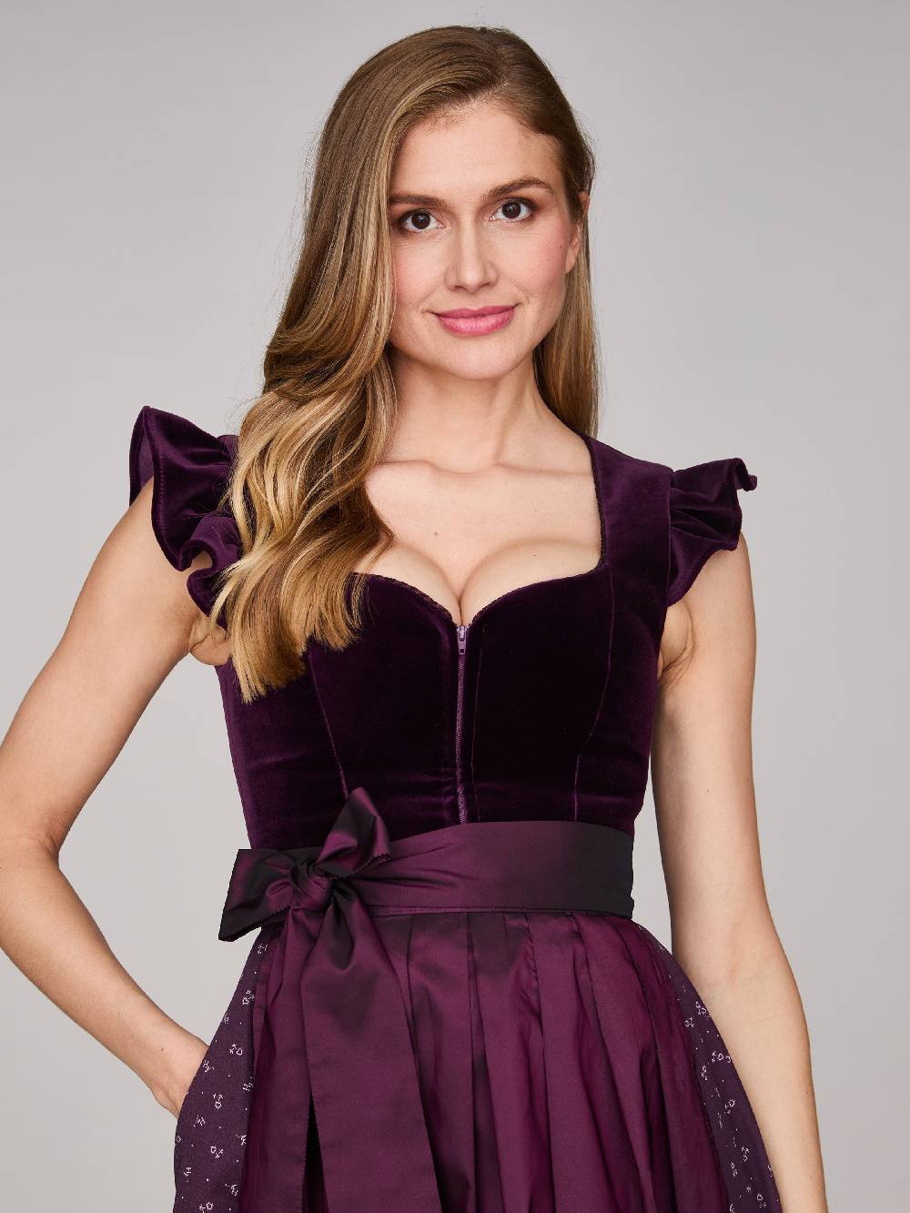Limberry Samtdirndl in Aubergine mit abknöpfbarem Arm - MELISSA AUBERGINE Kostenloser Versand