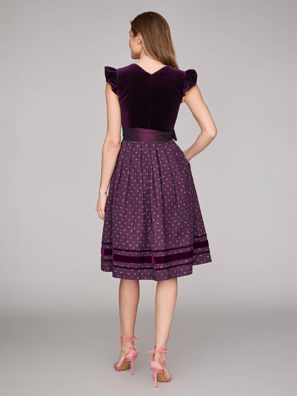 Limberry Samtdirndl in Aubergine mit abknöpfbarem Arm - MELISSA AUBERGINE Kostenloser Versand
