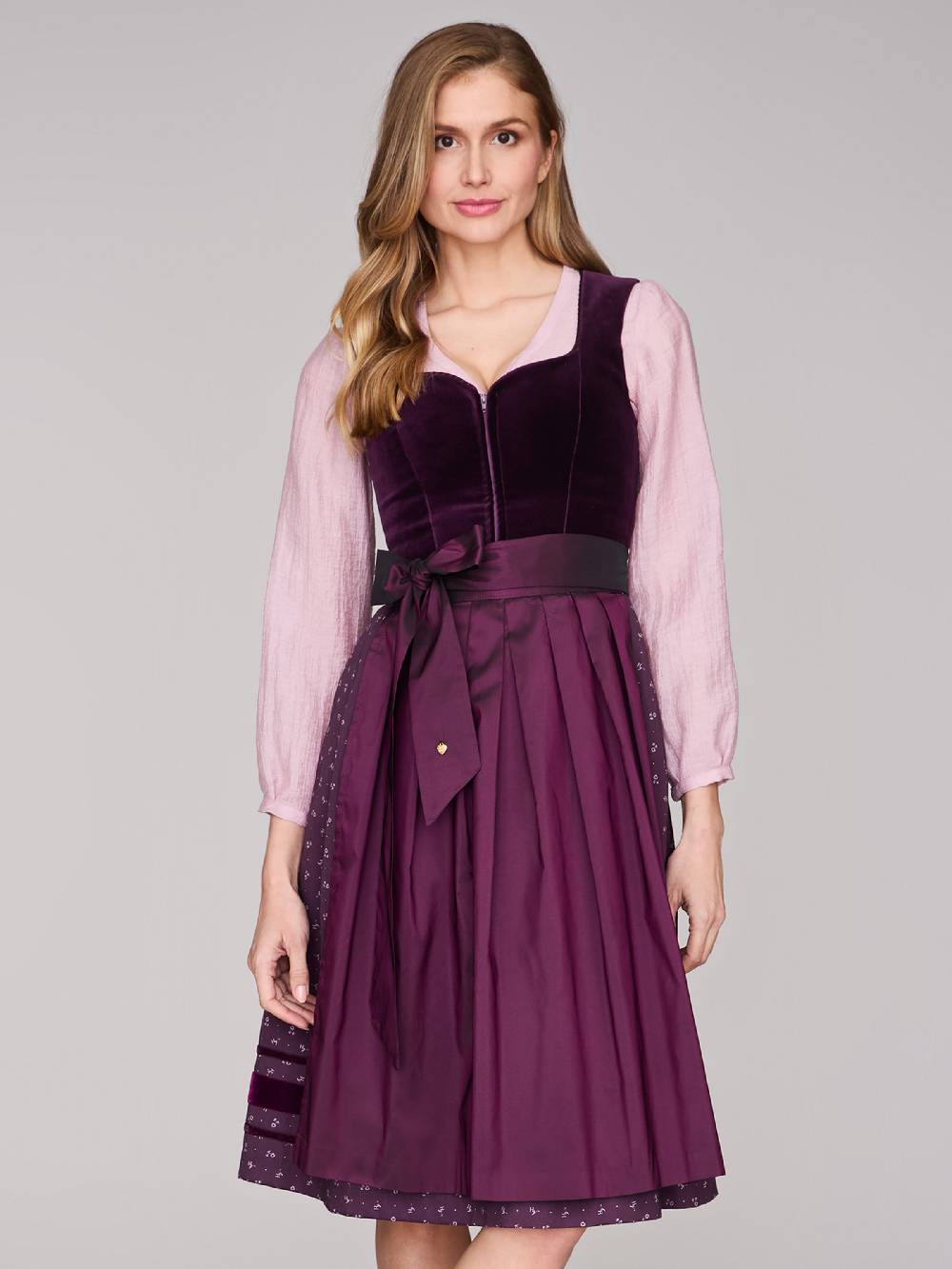 Limberry Samtdirndl in Aubergine mit abknöpfbarem Arm - MELISSA AUBERGINE Kostenloser Versand