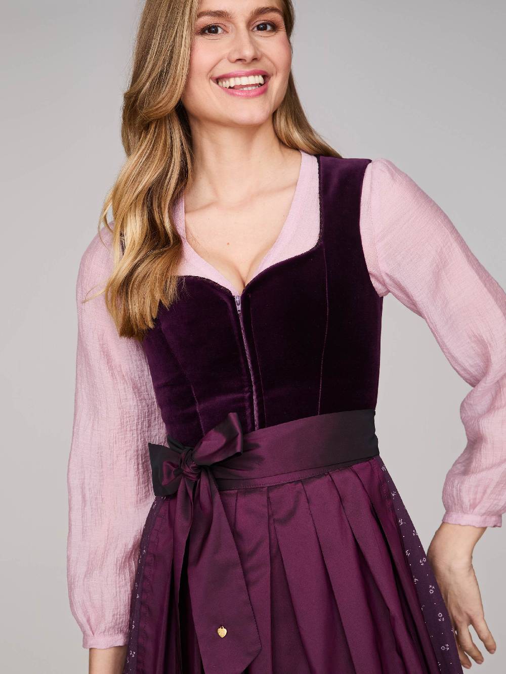Limberry Samtdirndl in Aubergine mit abknöpfbarem Arm - MELISSA AUBERGINE Kostenloser Versand