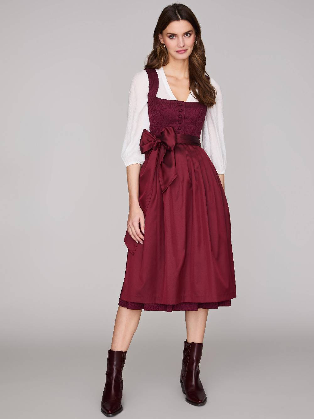 Limberry Gemustertes weinrotes Dirndl - HEDI VINTAGE WINE Sonderangebot