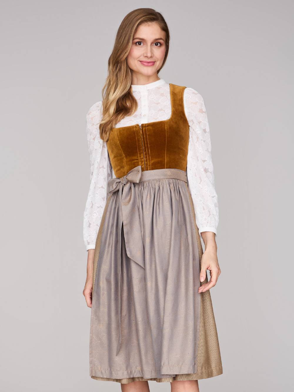 Limberry Karamell-farbenes Dirndl mit Samt-Mieder - ROMEE GOLDEN BROWN Preisnachlass