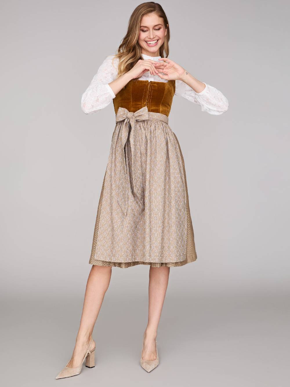 Limberry Karamell-farbenes Dirndl mit Samt-Mieder - ROMEE GOLDEN BROWN Preisnachlass
