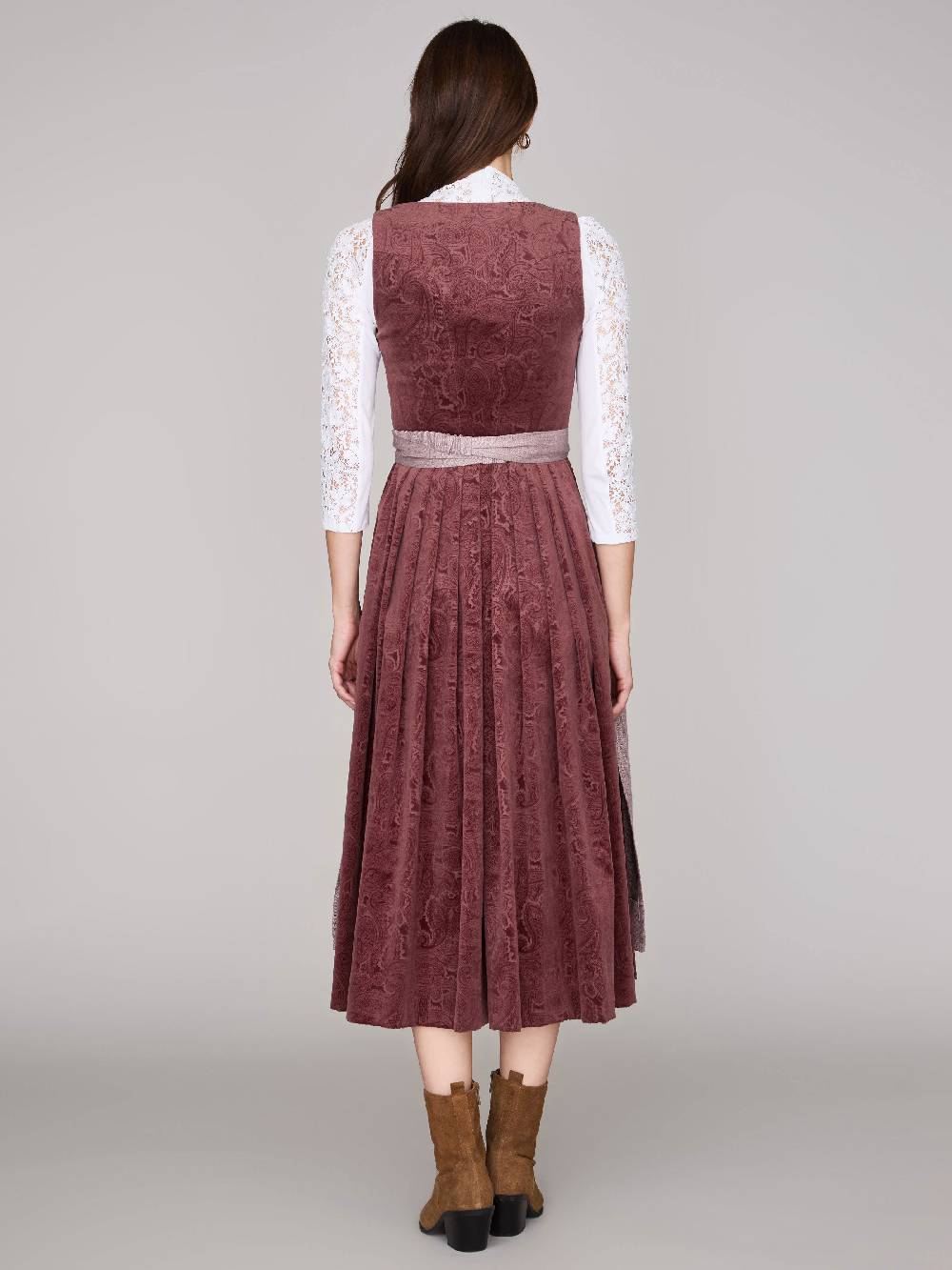 Limberry Rosafarbenes Dirndl aus gemustertem Samt - ANTONIA NELKENROSA Zeitlich begrenztes Angebot