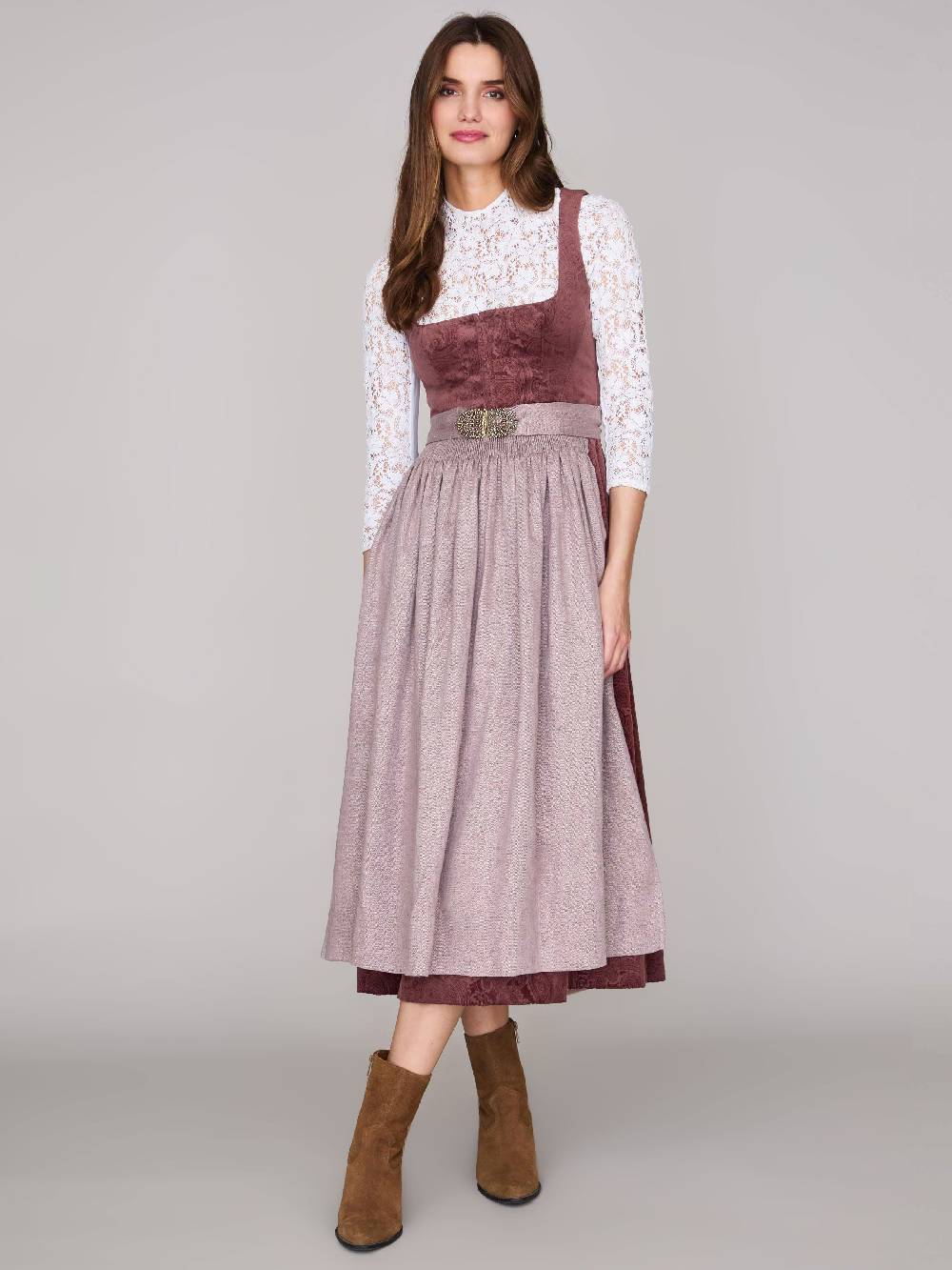 Limberry Rosafarbenes Dirndl aus gemustertem Samt - ANTONIA NELKENROSA Zeitlich begrenztes Angebot