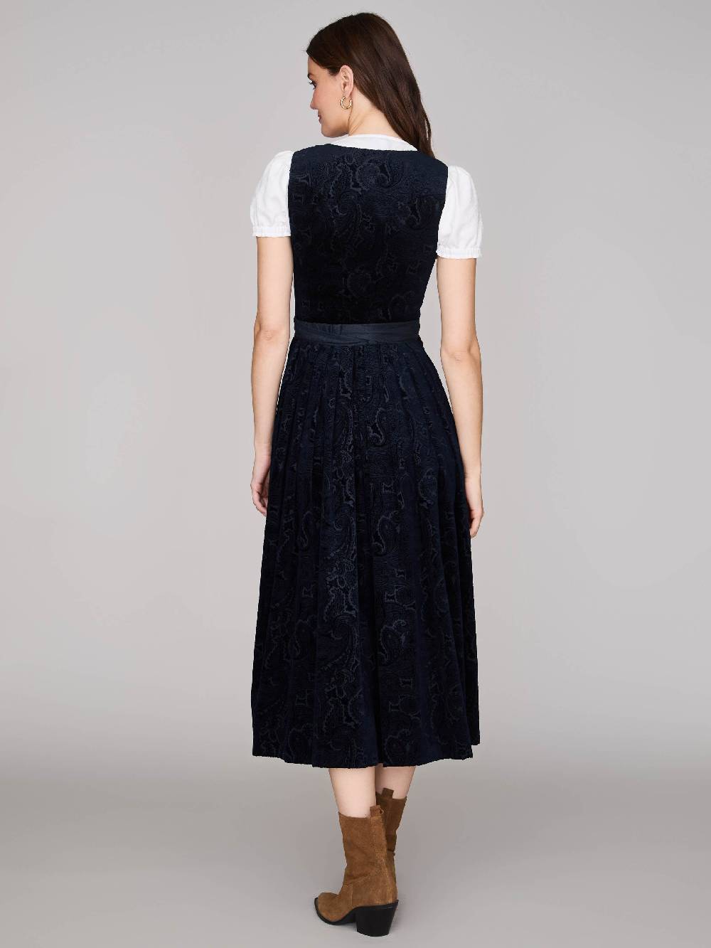Limberry Nachtblaues Dirndl aus gemustertem Samt - MONIKA NACHTBLAU Blitzangebot