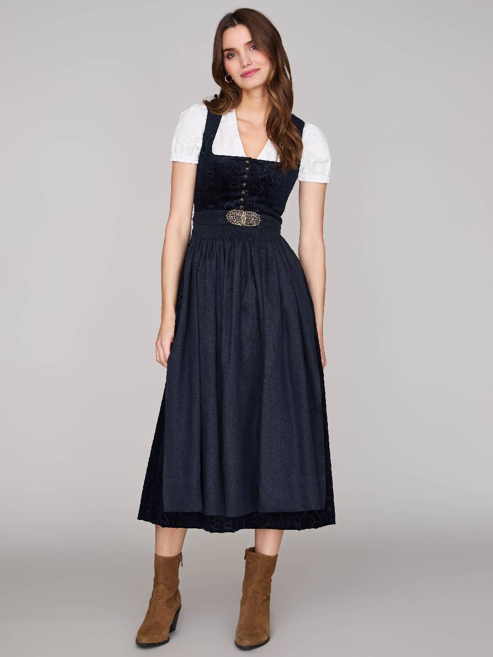Limberry Nachtblaues Dirndl aus gemustertem Samt - MONIKA NACHTBLAU Blitzangebot