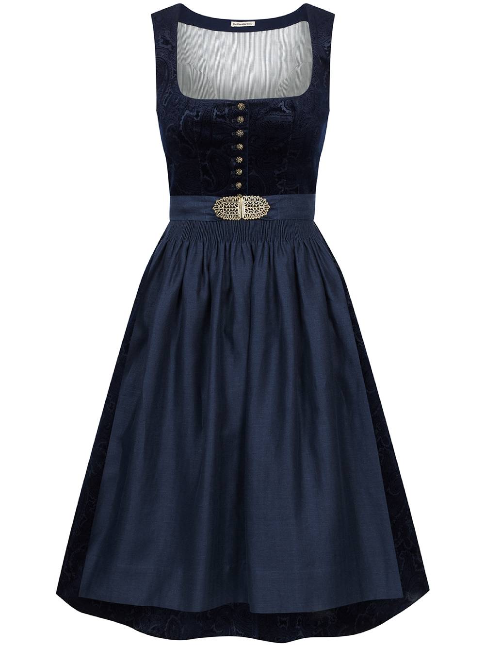 Limberry Nachtblaues Dirndl aus gemustertem Samt - MONIKA NACHTBLAU Blitzangebot