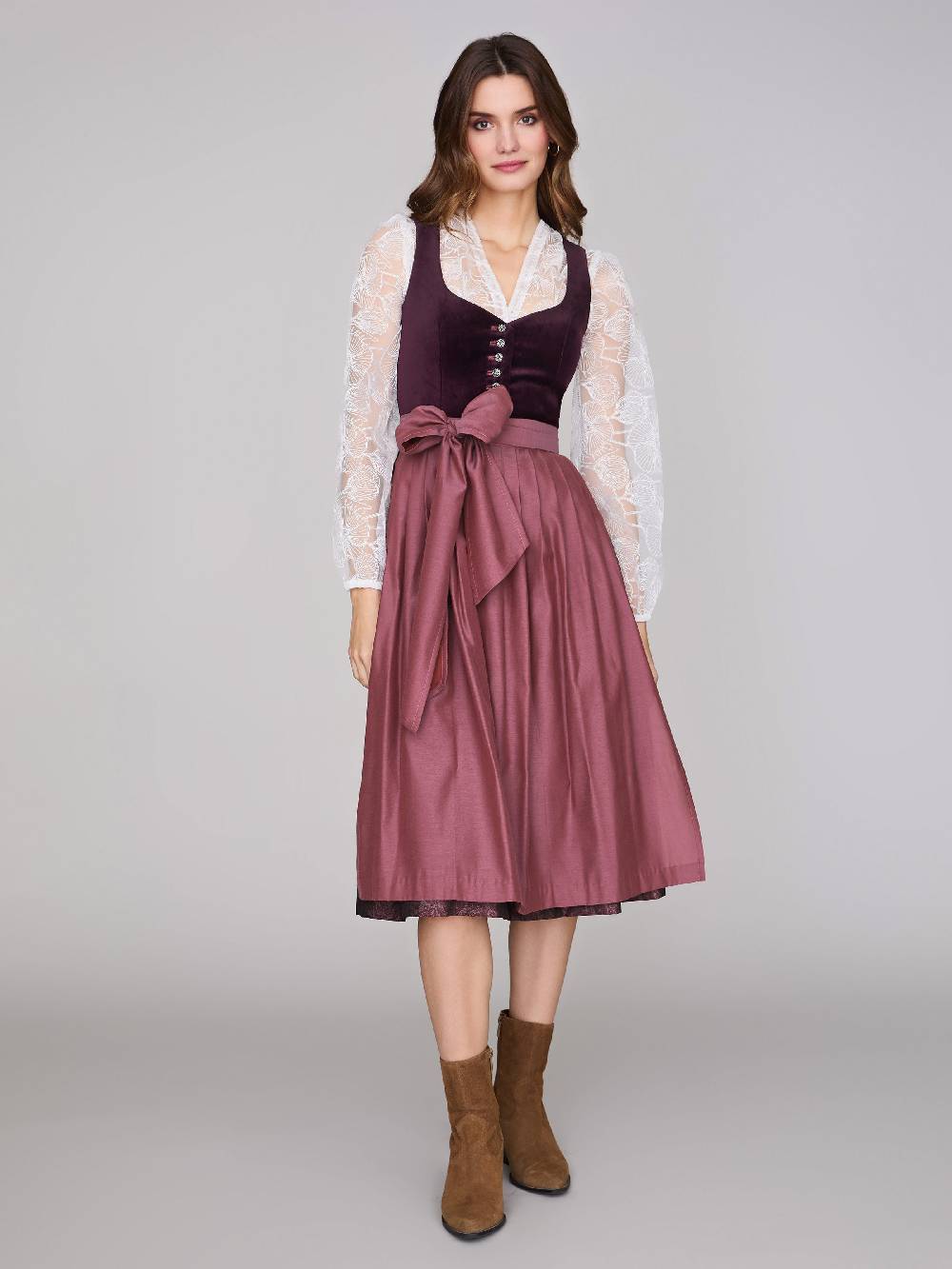 Limberry Mauvefarbenes Dirndl mit Samt-Mieder - JANNI DARK MAUVE Sonderangebote