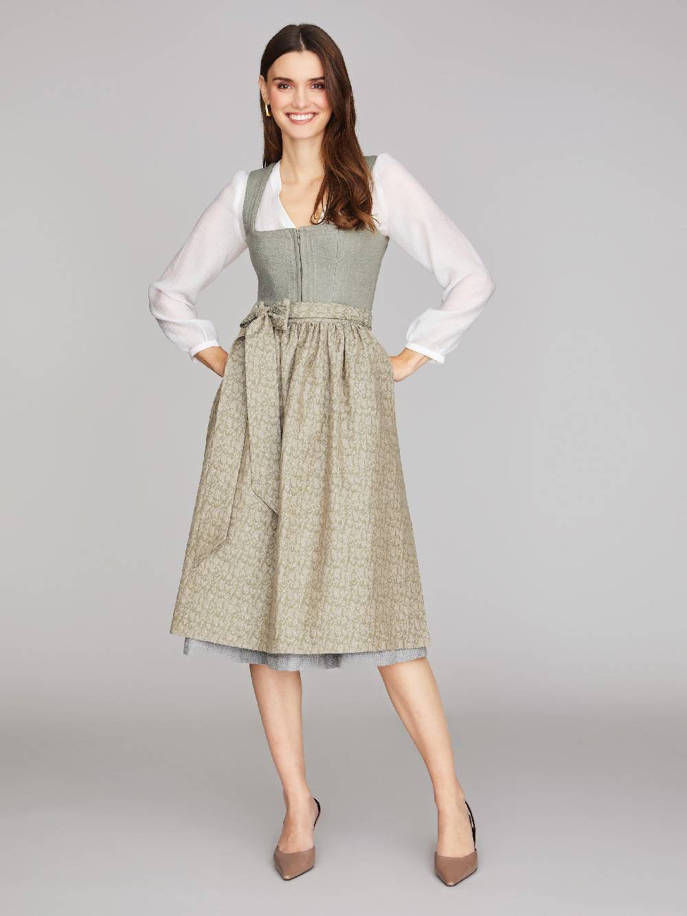 Limberry Grünes Dirndl aus Leinen - CLAIRE MISTY GREEN Verkauf