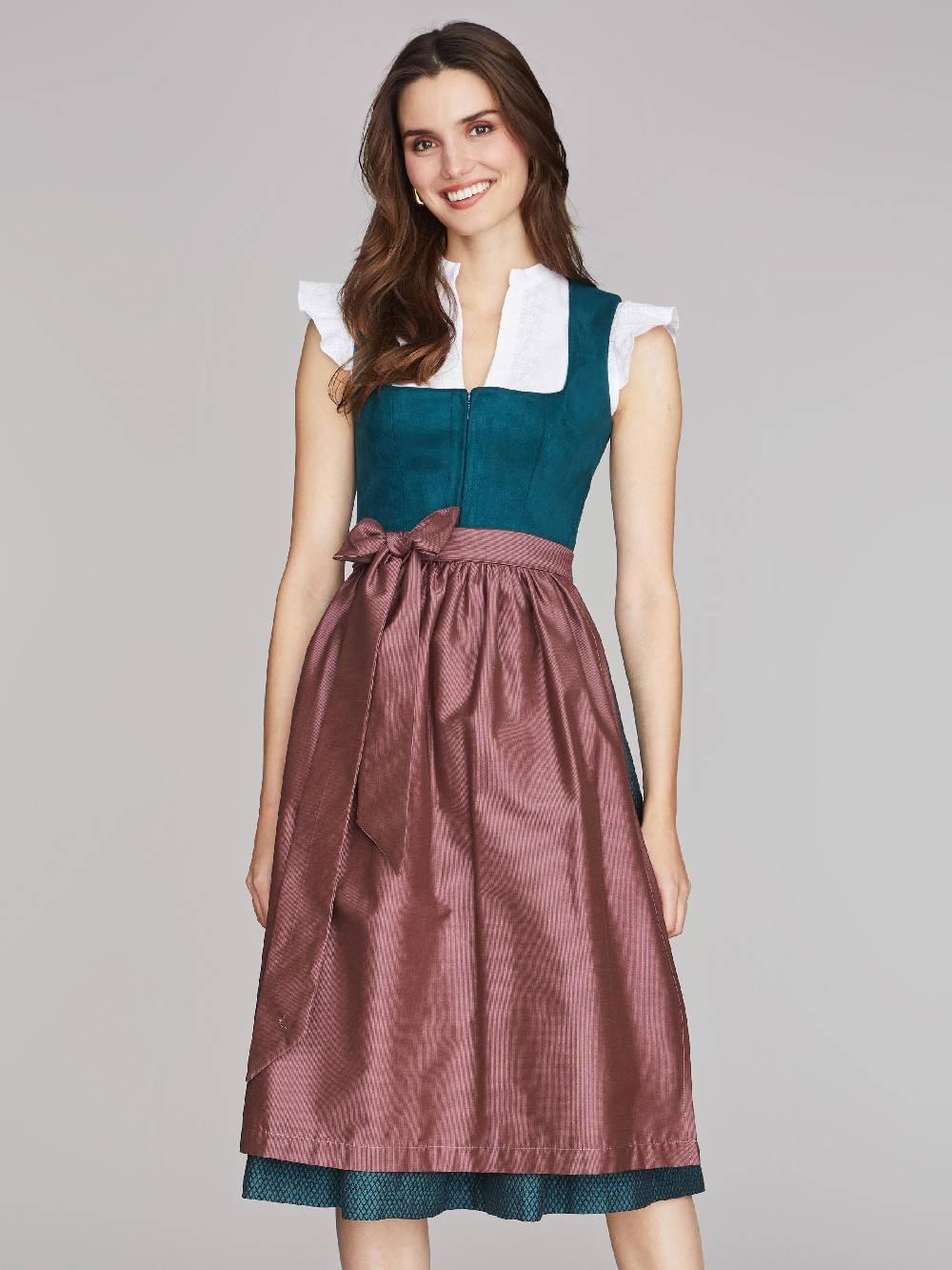 Limberry Blau-Grünes Dirndl mit Velours-Mieder - JULIE DARK TEAL im Angebot