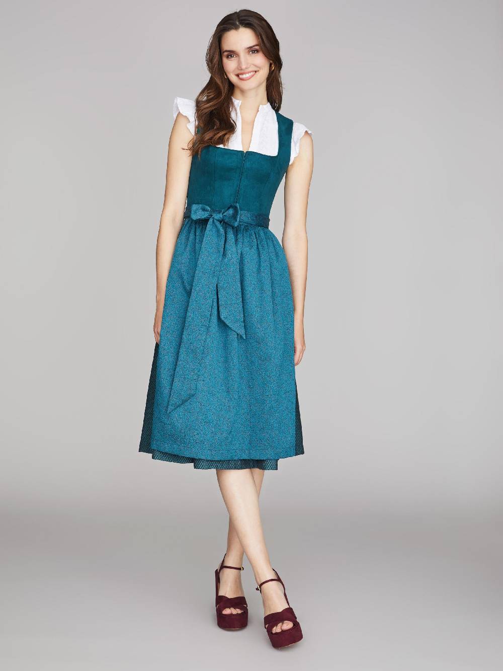 Limberry Blau-Grünes Dirndl mit Velours-Mieder - JULIE DARK TEAL im Angebot