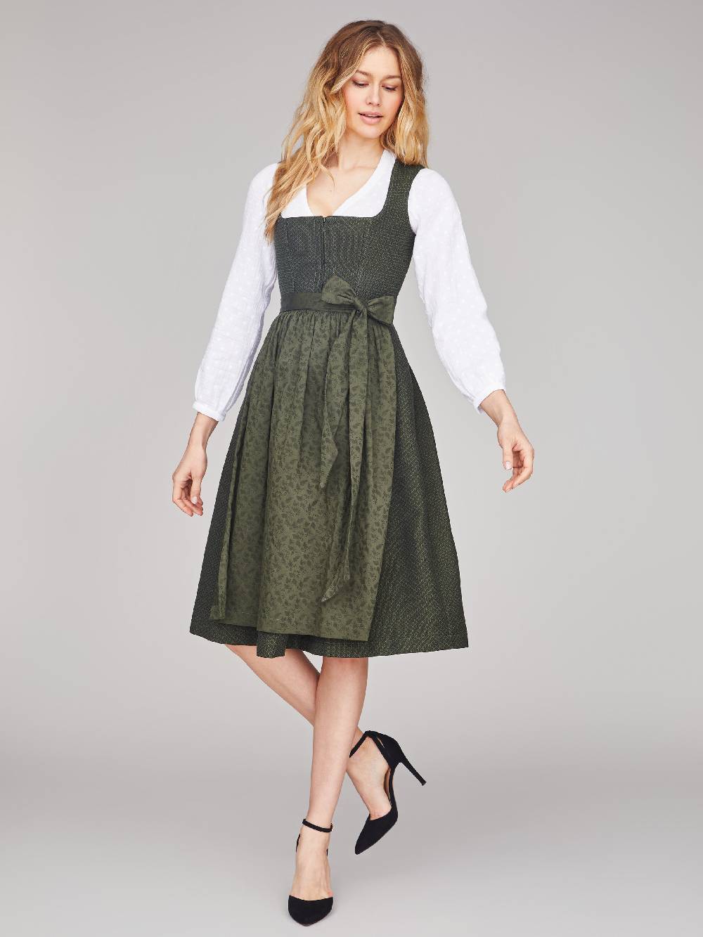 Limberry Dunkelgrünes strukturiertes Dirndl - RAIN DARK GREEN Rabatte dieses Monats