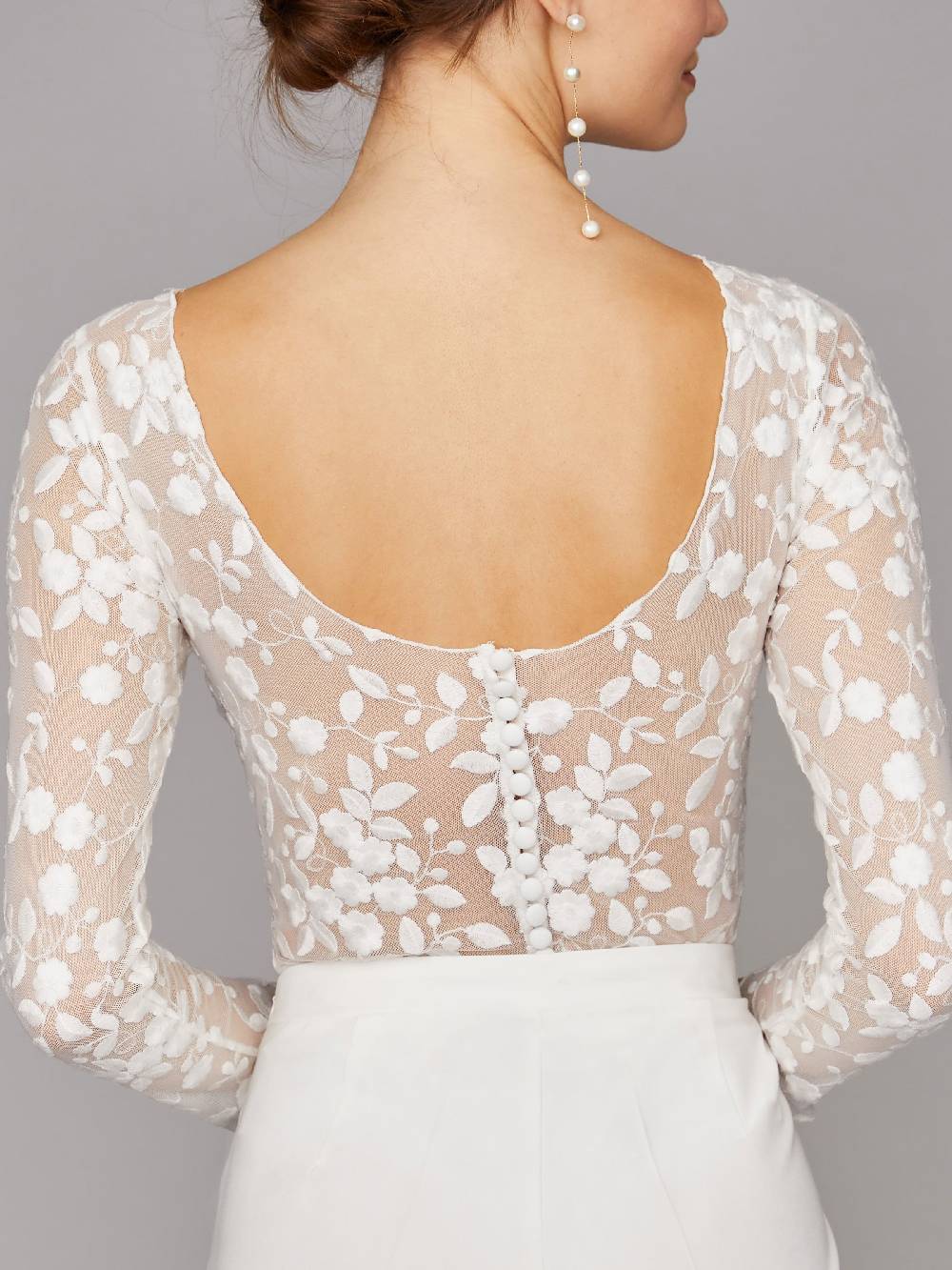 Limberry Langärmliger Braut-Body mit Blumen-Spitze und tiefem Rücken - SCARLET Kostenlose Rückgabe